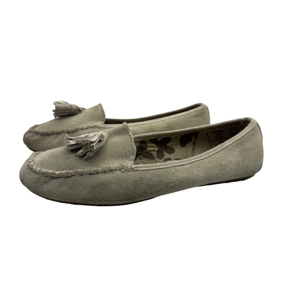 Lands End Womens Suede Tassel Moccasin Flats Tan Beige 8.5 W 359661